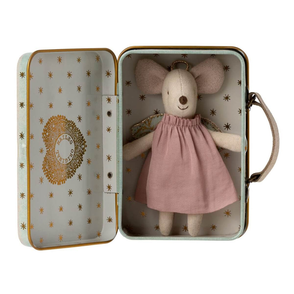 Petite sœur souris, ange gardien dans une valise en métal-Maileg-Boutique LeoLudo