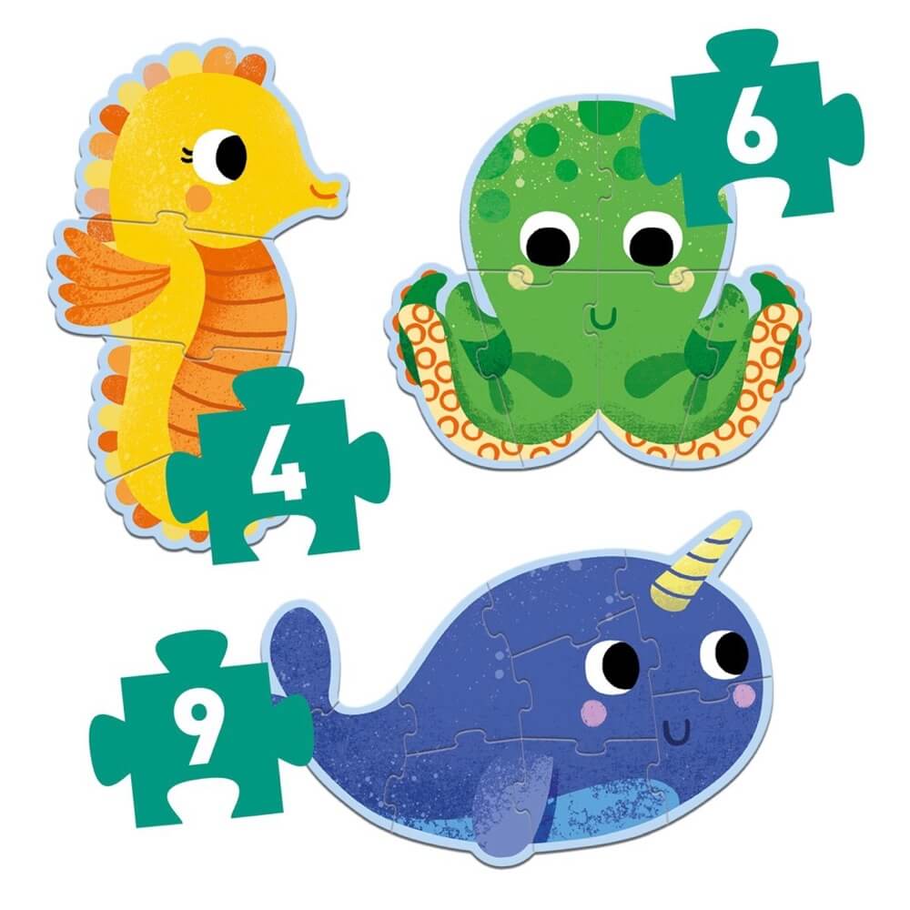 Primo puzzle - Dans la mer (4, 6, 9 mcx) - Casse - têtes - Boutique LeoLudo - Djeco