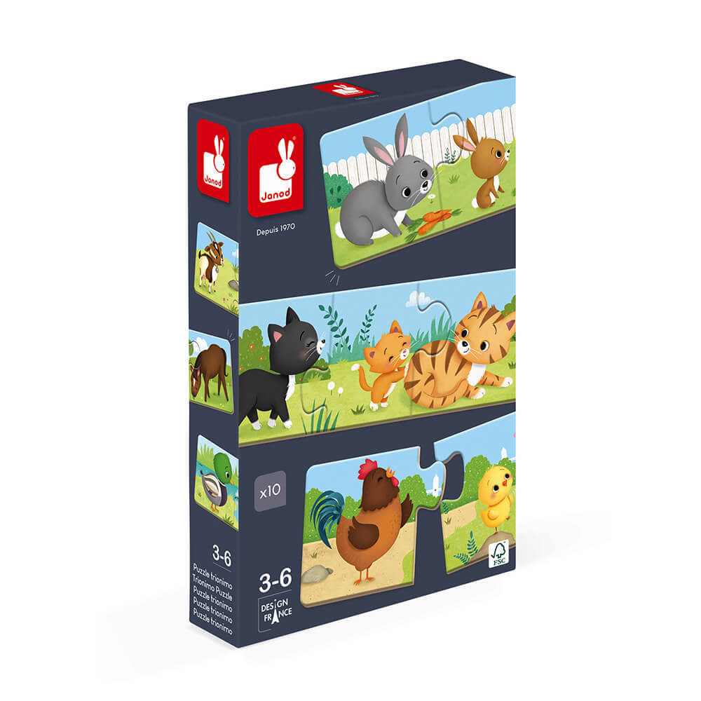 Puzzle d'association Trionimo (10 x 3 pcs) - Casse - têtes - Boutique LeoLudo - Janod