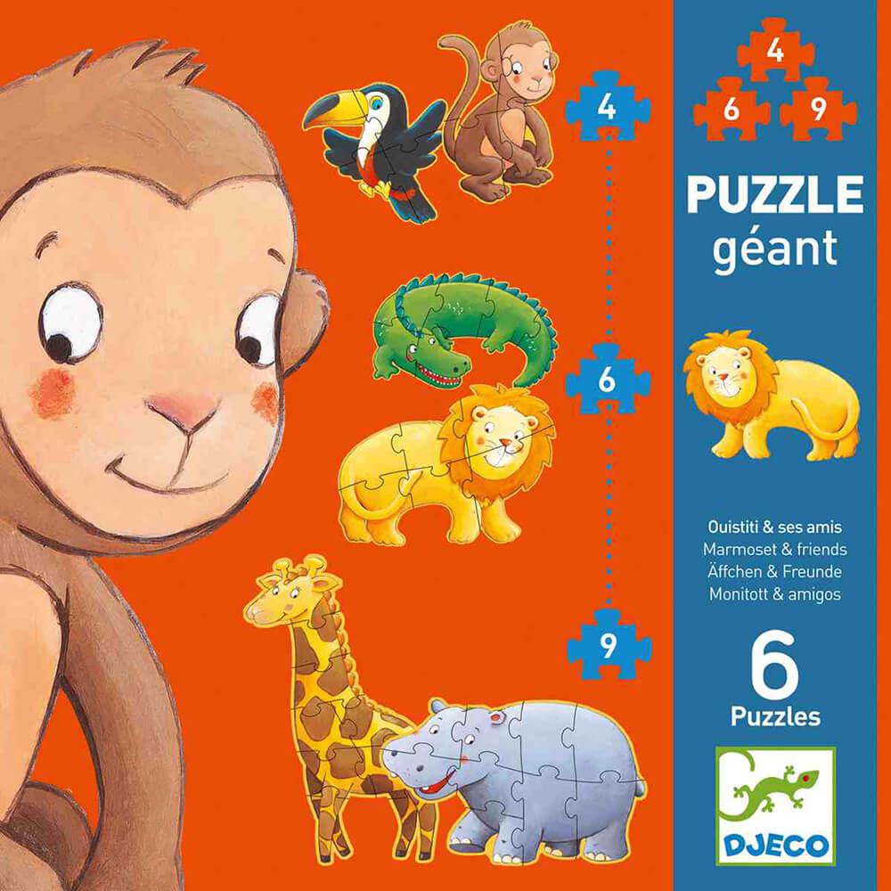 Puzzle géant - Ouistiti et ses amis (4,6,9 pièces)-Djeco-Boutique LeoLudo
