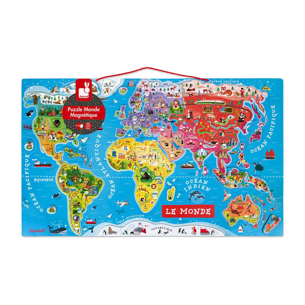 Puzzle magnétique - Carte du Monde (92 mcx)-Janod-Boutique LeoLudo