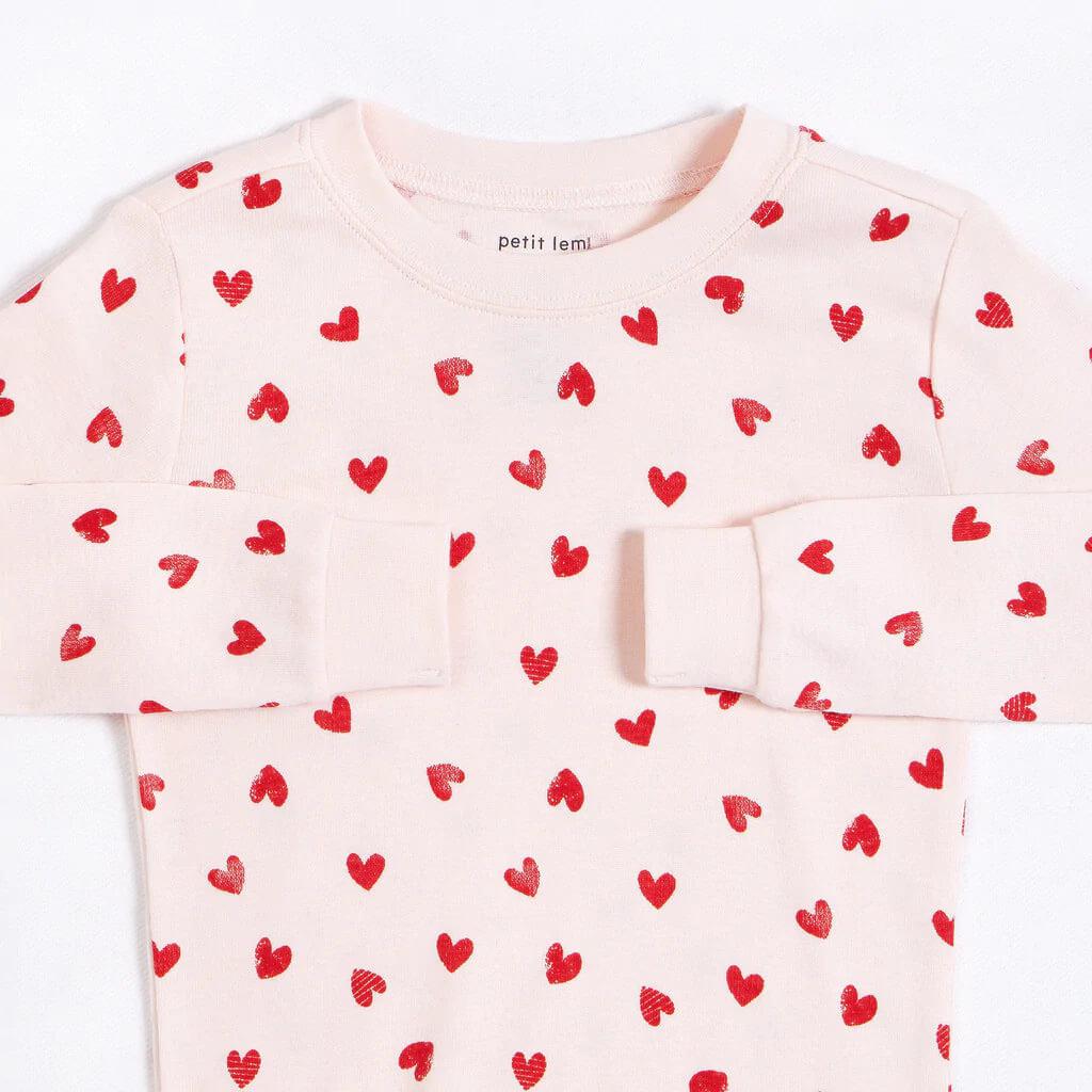 Pyjama 2-pcs pivoine à imprimé de coeurs (2-6T)-Petit Lem-Boutique LeoLudo