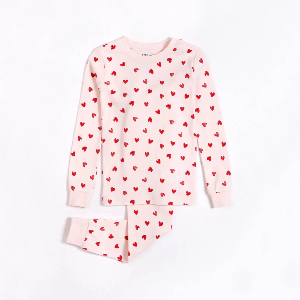 Pyjama 2-pcs pivoine à imprimé de coeurs (2-6T)-Petit Lem-Boutique LeoLudo
