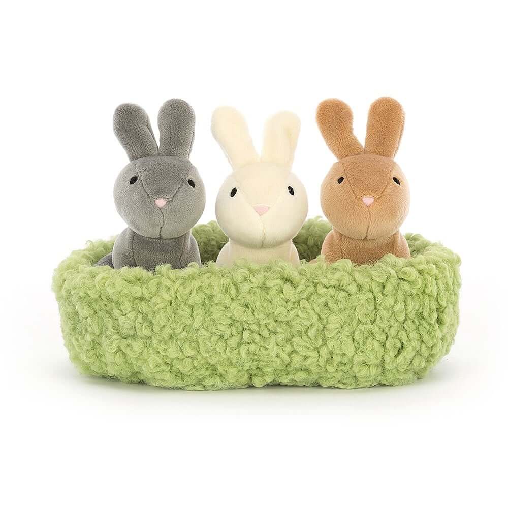 Trio de lapins dans leur nid-Jellycat-Boutique LeoLudo