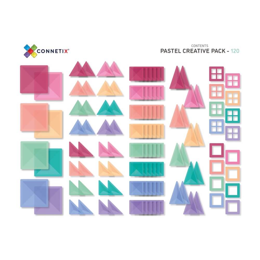 Tuiles magnétiques Connetix - Pastel Creative (120 pcs) - Jeux de construction - Boutique LeoLudo - Connetix